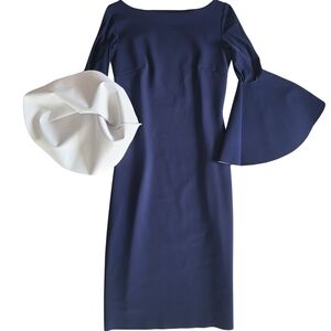 Chiara Boni Le Petite Robe Long Bell V Contrast Sleeve Bateau Midi Dress Navy 10